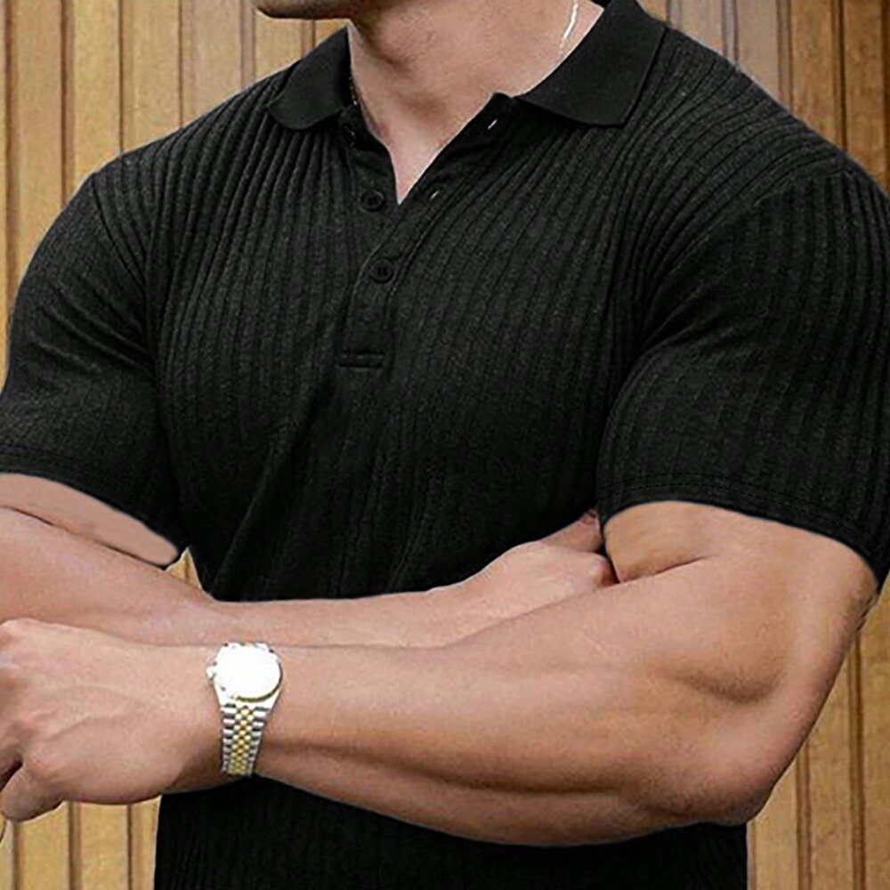 Black Casual Men's Solid Polo Shirt - Picture 3 of 4